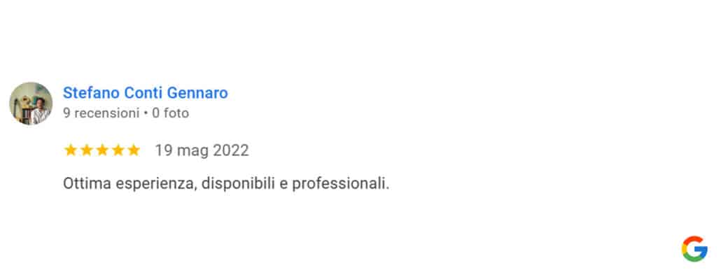 Recensione di Stefano Conti Gennaro: Ottima esperienza, disponibili e professionali. 5 stelle